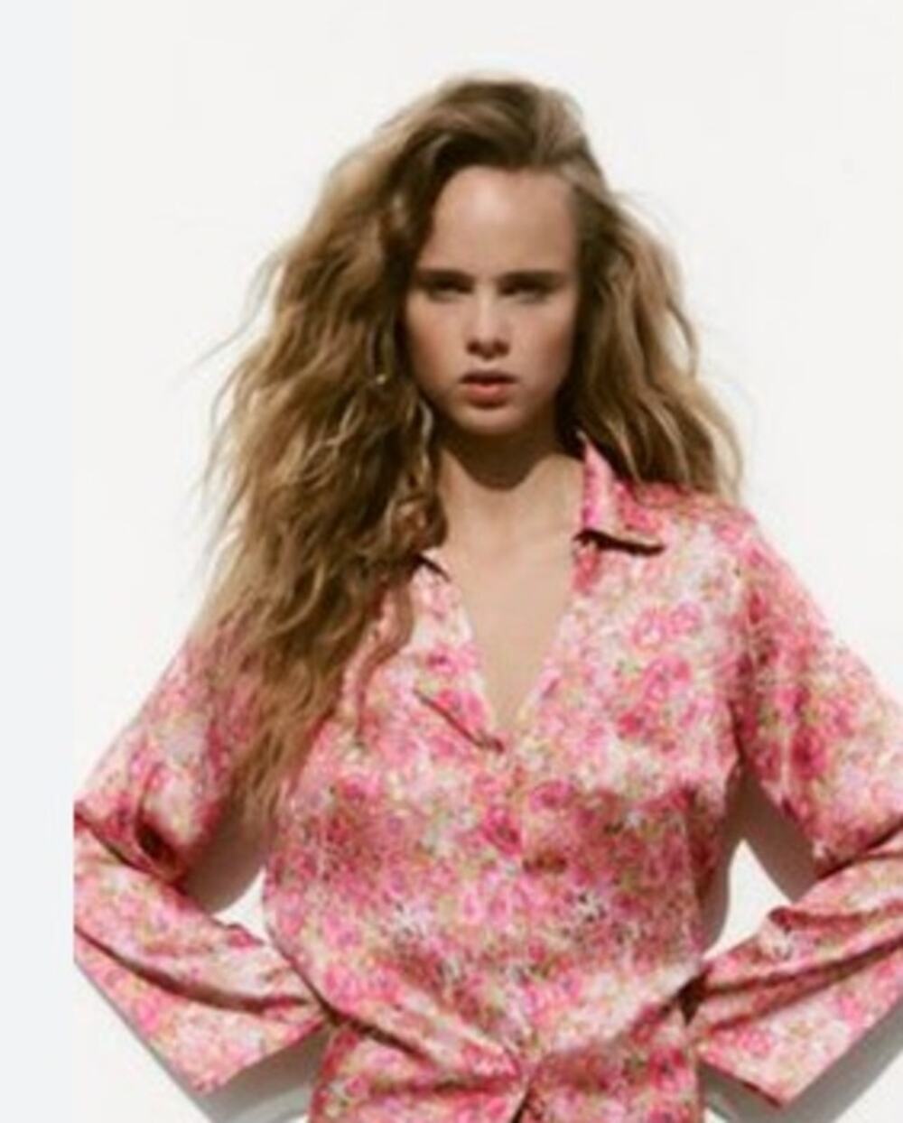 Womens Zara Sheer Floral Sheen Collared Button Up Blouse Size Small